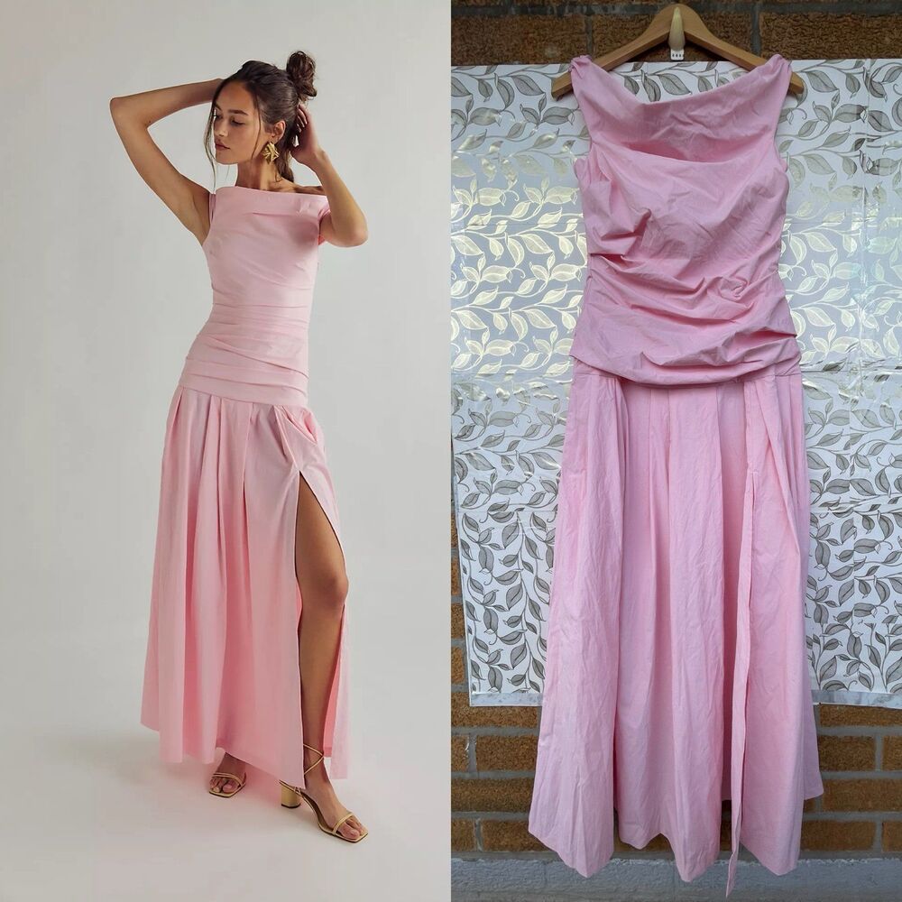 Bec + Bridge Apolline Powder Pink Ruched Maxi Dress Size 10 Quiet Luxury